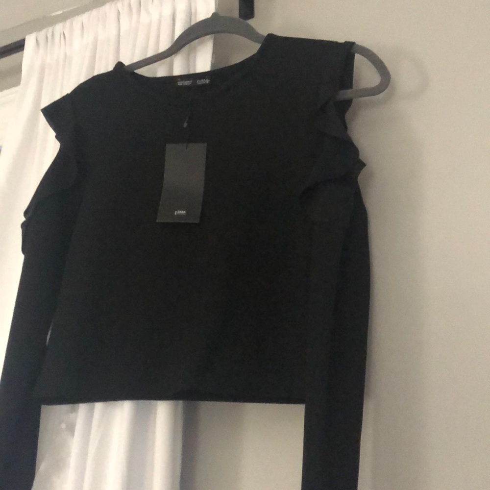 Zara Black crop cold shoulder top